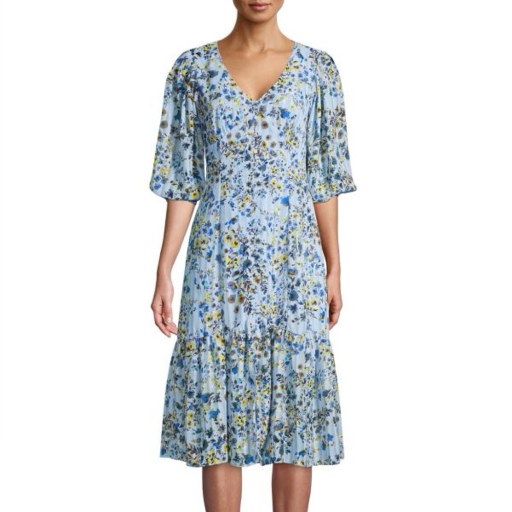 Nanette Lepore Floral Print V-Neck Ruffled Dress